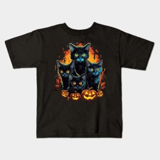Halloween Scary Black Cats Cute Pumpkin Kids T-Shirt